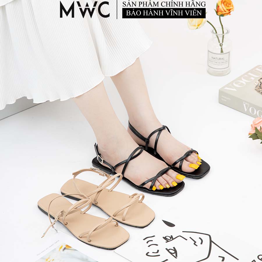 Giày Sandal Nữ Thời Trang MWC Đế Bệt Quai Ngang Ziczac Phong Cách Giản Dị Phóng Khoán Màu Đen NUSD- 2832