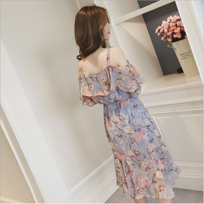Đầm nữ 2 dây đuôi cá kèm dây thắt eo, họa tiết hoa lá da102