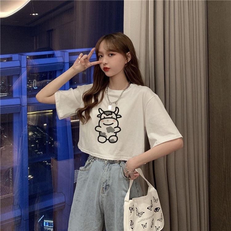 Áo croptop nữ tay ngắn cổ tròn vải thun cotton kiểu hàn quốc CR044 Miucho in hình hoạ tiết