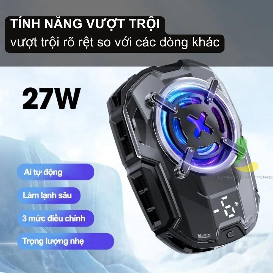 Quạt tản nhiệt điện thoại Memo DL16 sò lạnh - Quạt gaming hạ nhiệt công suất 27W có led RGB công nghệ AI - Hàng nhập khẩu