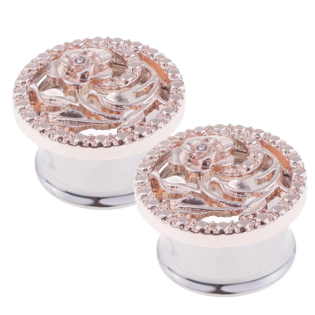 2pcs Gold Flower Ear Plug Tunnel Stainless Steel Ear Jewelry