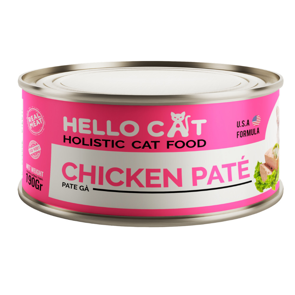 Pate Cho Mèo Mọi Độ Tuổi Hương Vị Gà - Hello Cat Chicken Pate (Thùng Tiết Kiệm 190G x 48Lon)