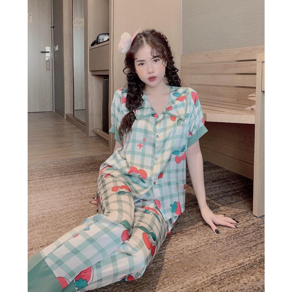 Đồ Bộ Ngủ Nguyên Set Pijama Cổ Thường Quần Dài Tay Ngắn Lụa Mango Thiết Kế Cao Cấp Không Xù Mẫu Hot 2021