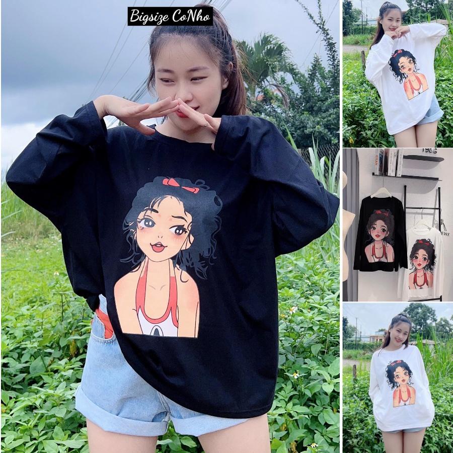 Áo thun kiểu tay dài bigsize nữ in hình cô gái TD CO GAI - Màu trắng