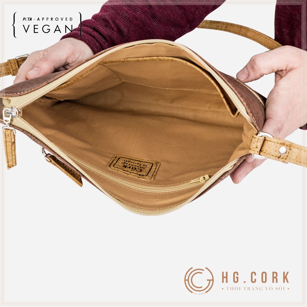Túi Đeo Chéo Nữ Cao Cấp Phối Khóa - SMALL CROSSBODY PURSE - HGcork Corkor CK159 - Vật liệu da cork thực vật thuần chay - Sản phẩm Handmade, Sản xuất tại Bồ Đào Nha
