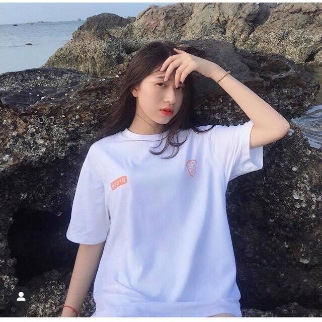 Áo thun nam nữ thiết kế tay ngắn họa tiết hình khối màu cam cực chất