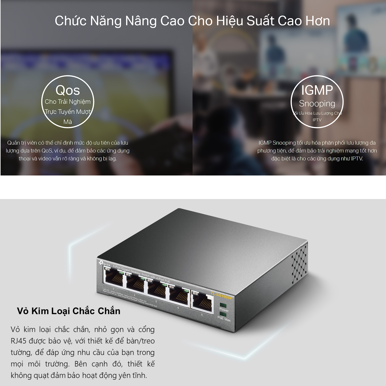 Thiết bị chia mạng Switch để bàn TP-LINK TL-SG1005P 4 Cổng POe - Hàng chính hãng
