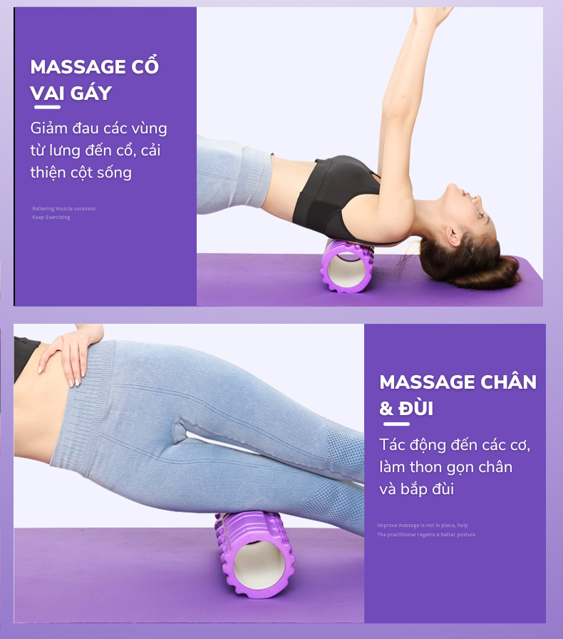 Con lăn Yoga Massage Foarm Roller , ống lăn gai nhọn 33x13cm, chất liệu EVA cao cấp, hỗ trợ các bài tập yoga, gym