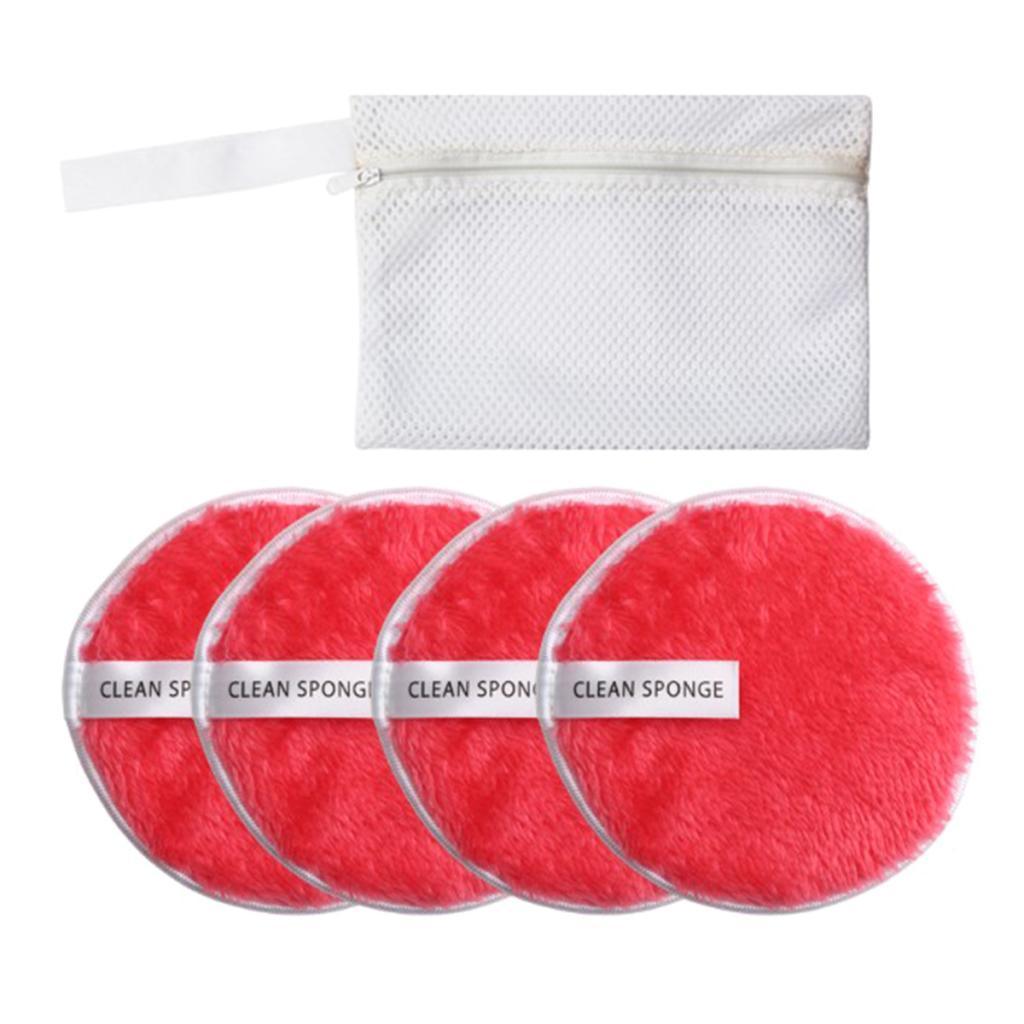 4 Pcs Soft Gentle Make-Up Remover Puff Facial Cleansing Cloth Red