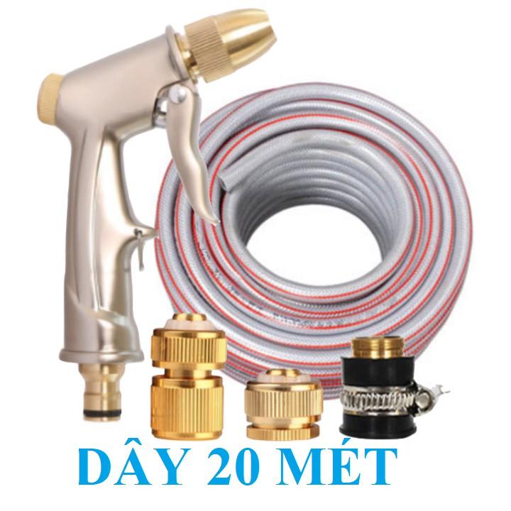 ️ Bộ dây vòi xịt nước rửa xe, tưới cây . tăng áp 3 lần, loại 20m 206701-2 đầu đồng,cút đồng+ tặng mở chai