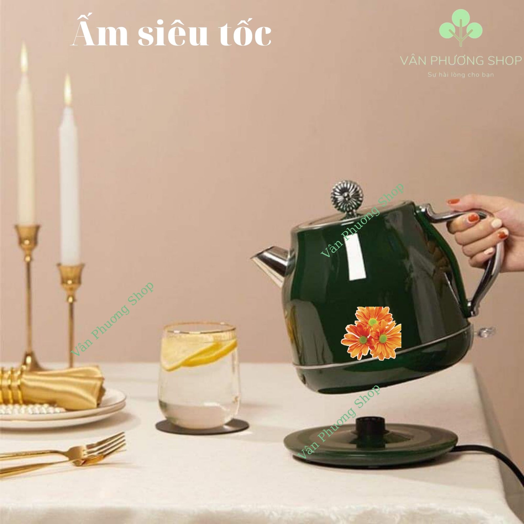 Ấm Đun Nước Siêu Tốc 1,5 lít, nước sôi cực nhanh, màu xanh sang trọng