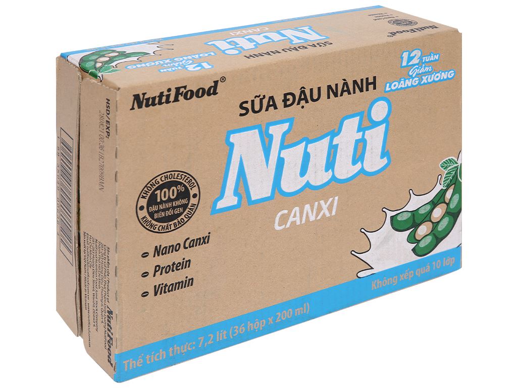 Thùng Sữa Đậu Nành Nutimilk Canxi 200ml (Hộp 200ml x 36) - Bổ Sung Thêm Canxi