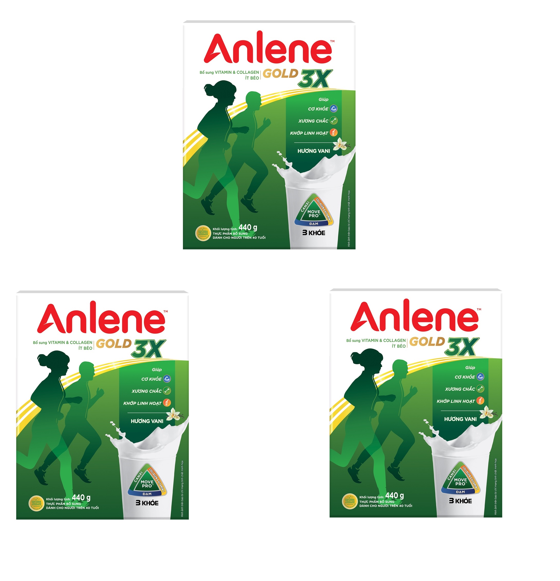 Combo 3 hộp Sữa Bột Anlene Gold 3X Hương Vanilla (Hộp Giấy 440g)