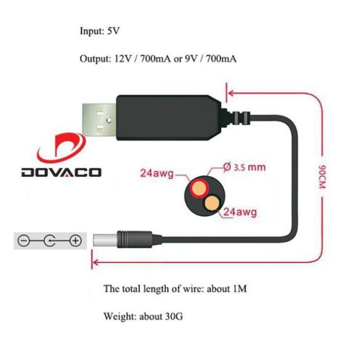 Cáp chuyển đổi điện áp từ cổng USB 5V sang 9V/12V