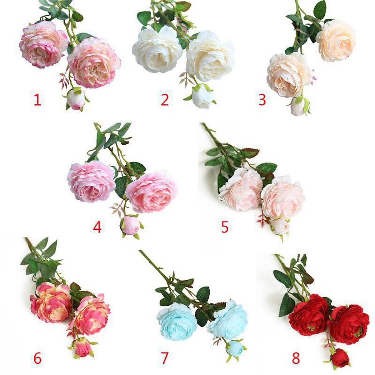 Sét 5 cành hoa trà cao cấp 3 bông