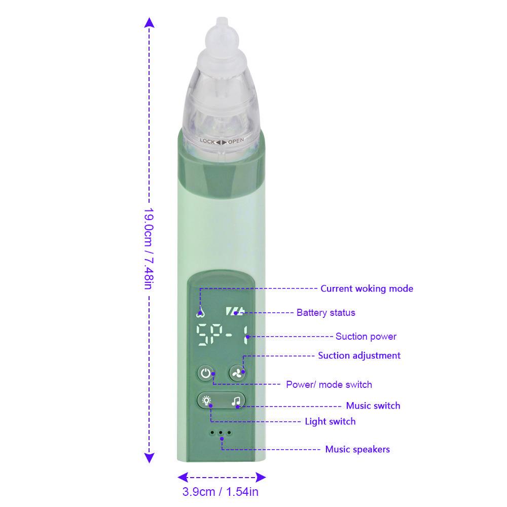 Baby Nasal Aspirator Electric Nose Suction Nose Cleaner with 3 Silicone Tips & Suction Strengths Built-in Flashlight and