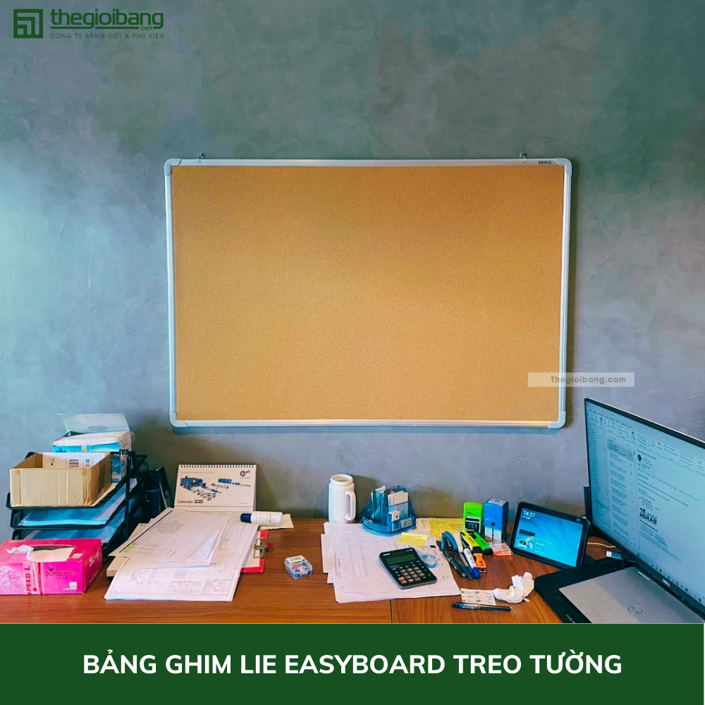 Bảng Ghim Lie Khung Nhôm Easyboard - KT 60x80cm, 60x100cm, 80x120cm - Bảng Ghim Gỗ Bần Tân Hà - Tặng Phụ Kiện