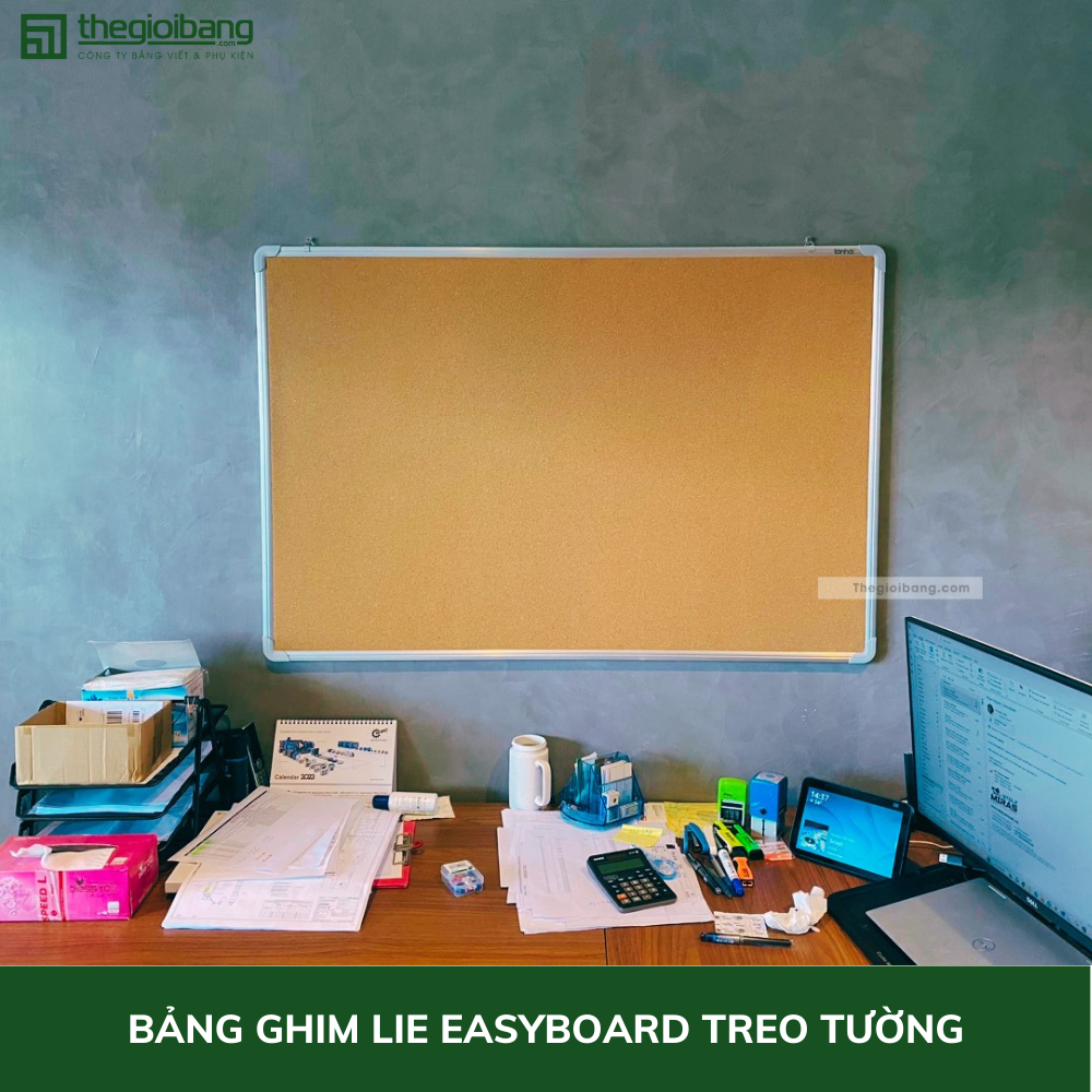 Bảng Ghim Lie (Gỗ Bần) Khung Nhôm Easyboard - KT 60x80cm, 60x100cm, 80x120cm - Bảng Ghim Gỗ Bần Tân Hà - Tặng Phụ Kiện