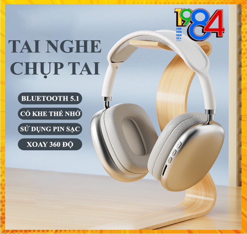 Tai nghe chụp tai P9 kết nối Bluetooth 5.1 xoay 360 độ có thể ghim thêm thẻ nhớ và cổng AUX 3.5mm