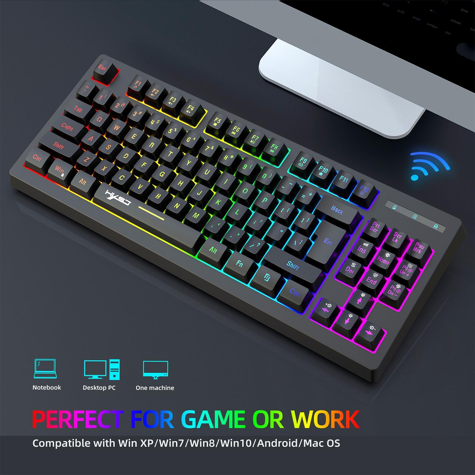 87Keys 2.4G Wireless Mechanical Keyboard, RGB Backlight USB2.0 Receiver Indicator Light L100 Gaming Keyboard, for Office Notebook Home Study