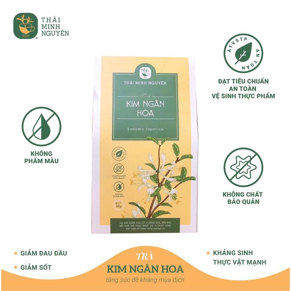 TRÀ KIM NGÂN HOA (100% NỤ HOA) TÚI 50G - THÁI MINH NGUYÊN. Hàng chuẩn chất lượng số 1 Việt Nam.