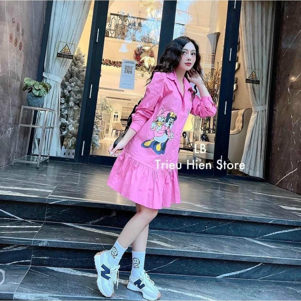 Đầm suông cổ áo sơ mi họa tiết hoạt hình kết hợp đuôi cá siêu cute, xinh xắn dành cho các nàng đi chơi, dạo phố