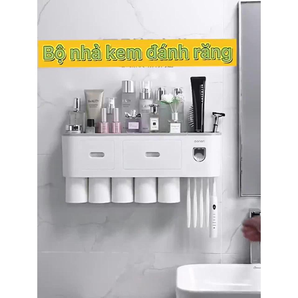 Kệ để bàn chải đánh răng, bộ nhả kem đánh răng tự động kèm cốc