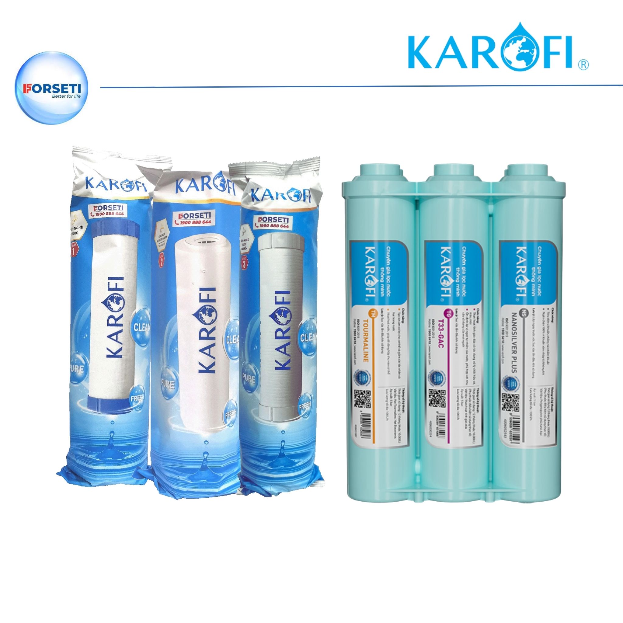 Bộ lõi lọc nước Karofi 123 và cụm hiệu suất cao Hp6.2 dành cho máy KAQ-U05, KAQ-U95, S-S038,... - Hàng chính hãng