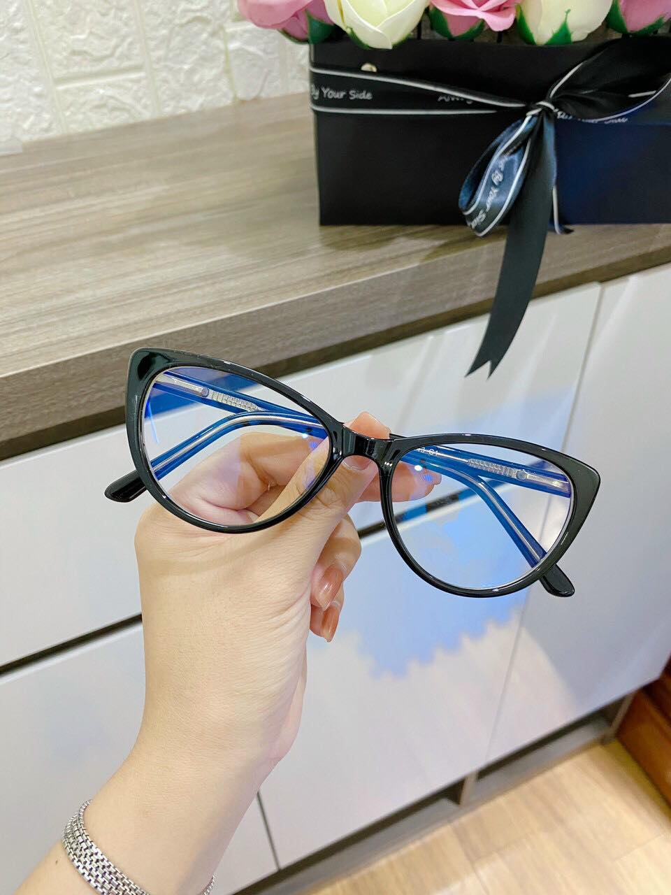 Kính Mắt mèo gọng acetate cốt kim loại - Hàng cao cấp + tặng tuavit Kính Xinh mini