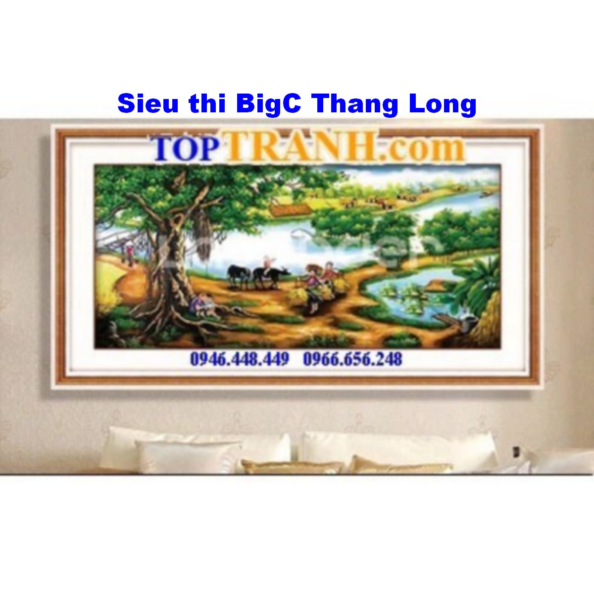 Tranh thêu chữ thập cuộc sống làng quê dưới gốc đa đầu làng LV3013 chưa thêu