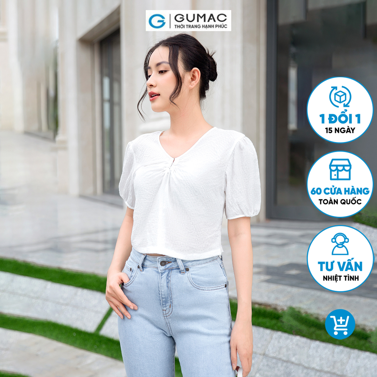 Áo kiểu phối phụ kiện vài tơ xốp mềm mát công sở đi tiệc sang trọng thời trang GUMAC AD09022