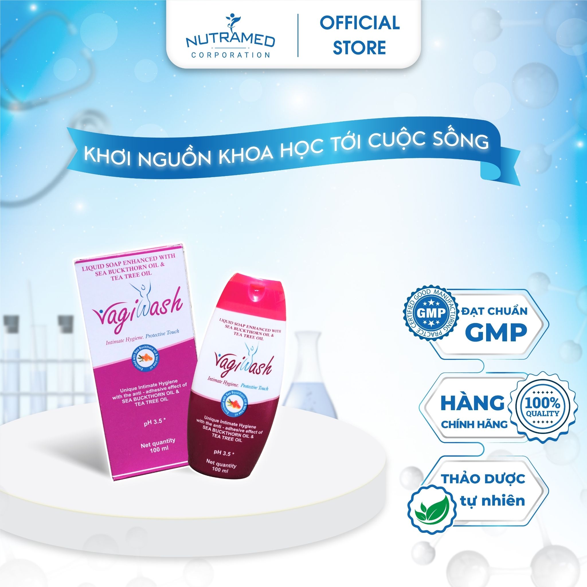 Nhũ dịch vệ sinh phụ nữ Vagiwash khử mùi hôi, duy trì độ ẩm, hỗ trợ sức khỏe phụ khoa (Hộp 100ml)