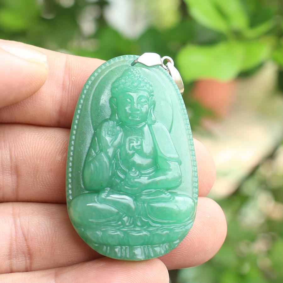 Mặt Dây chuyền Phật Bản Mệnh tuổi Hợi, Mệnh Hỏa, Phật A Di Đà, Đá Thạch Anh Xanh, Cỡ to AKO1