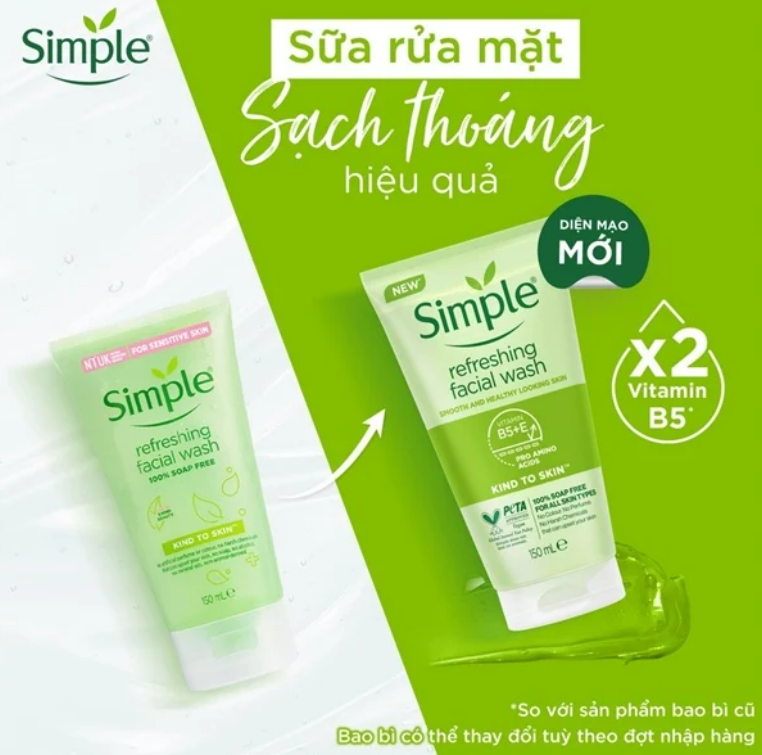 Combo 2 Sữa rửa mặt Simple giúp da sạch thoáng 150mlx2