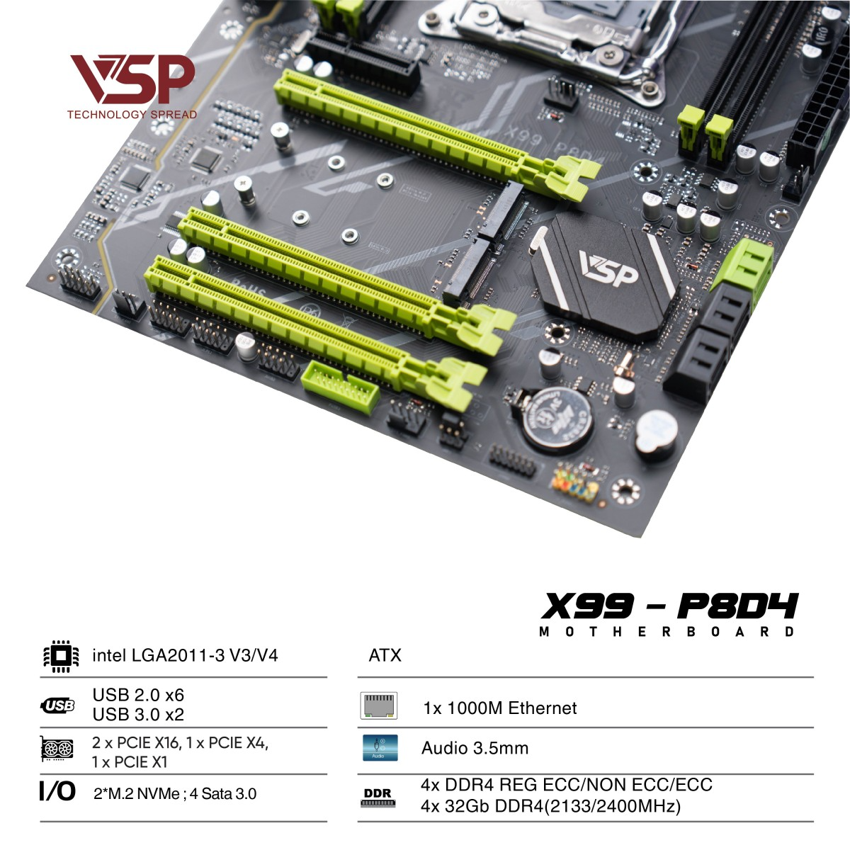 Bo Mạch Chủ Main VSP X99-P8D4 Socket LGA 2011 – Hàng Chính Hãng