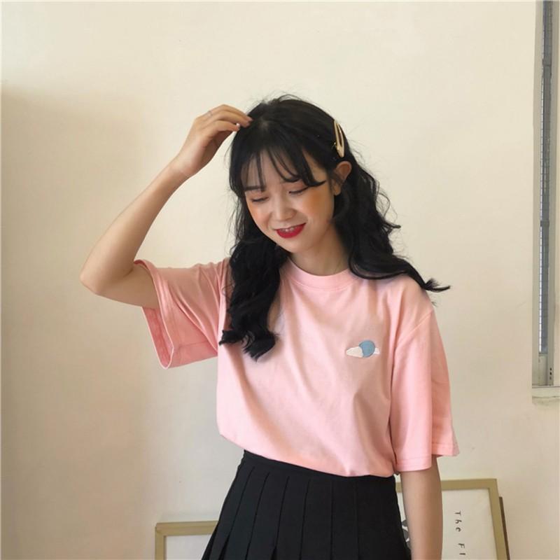 Áo thun cổ tròn tay ngắn họa tiết hoạt hình thời trang cho nữ