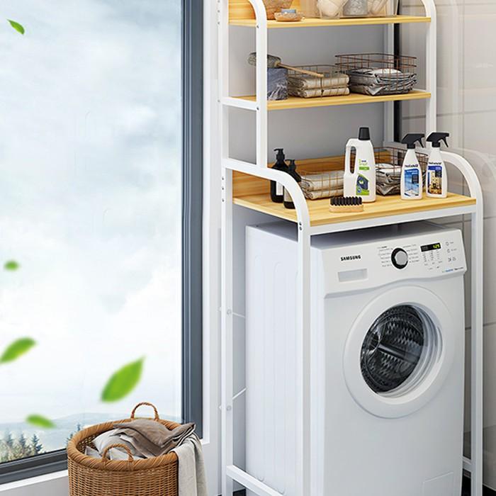 Kệ máy giặt cửa ngang 3 tầng khung sắt chắc chắn - Kệ sau bồn cầu toilet nhiều ngăn tầng để đồ nhà tắm dầu gội, bột giặt