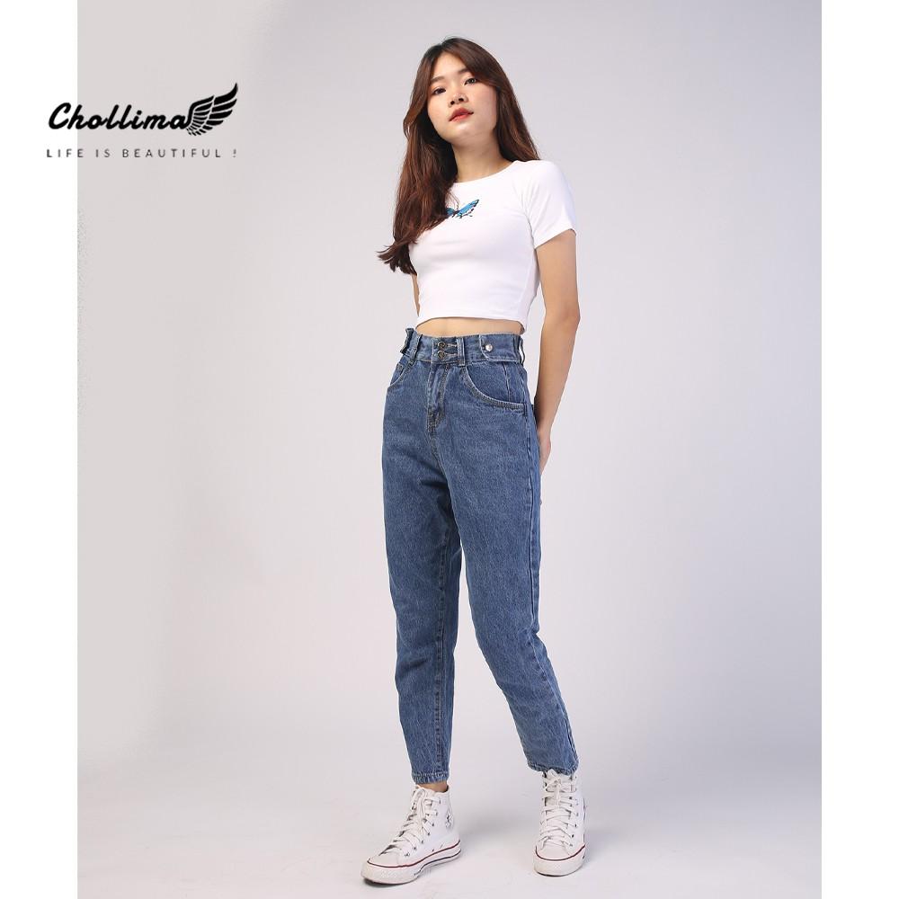 Quần baggy jeans nữ Chollima form rộng 2 bách vuông,lưng thun QD016 – quần bò nữ ulzzang