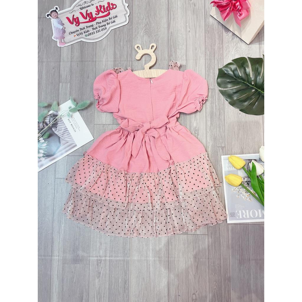 Đầm bé gái, váy bé gái hồng mix chấm bi thời trang VyVy Kids Fashion