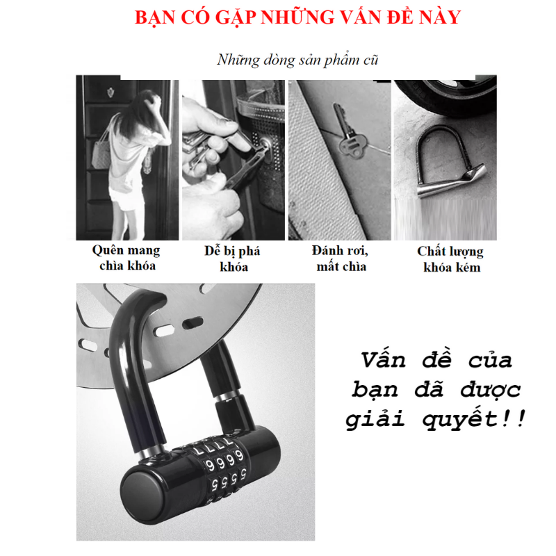 Ổ Khóa 4 Số Có Đổi Mã Chữ U - Hàng nhập khẩu
