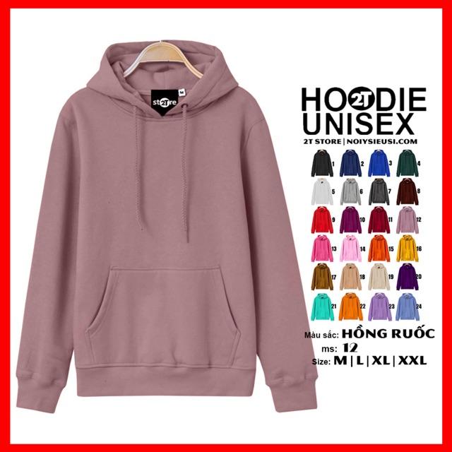 Áo hoodie unisex 2T Store H12 màu hồng ruốc