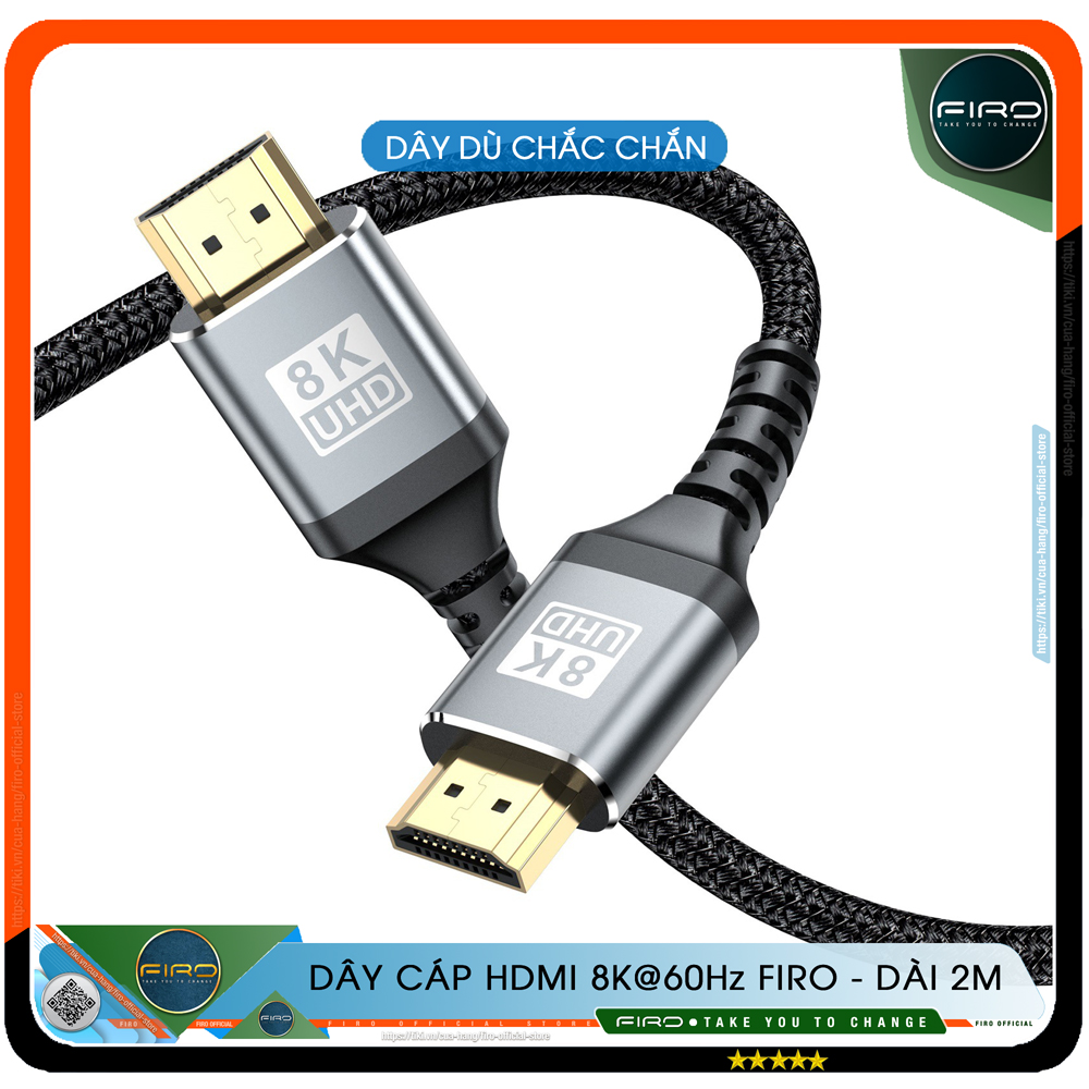 Dây HDMI FIRO ATMOS - Cáp HDMI 2.1 8K/60Hz/48Gbps - Dài 2M Lõi Dù Dùng Cho Tivi/ Máy Tính/ Playstation - Hàng Chính Hãng