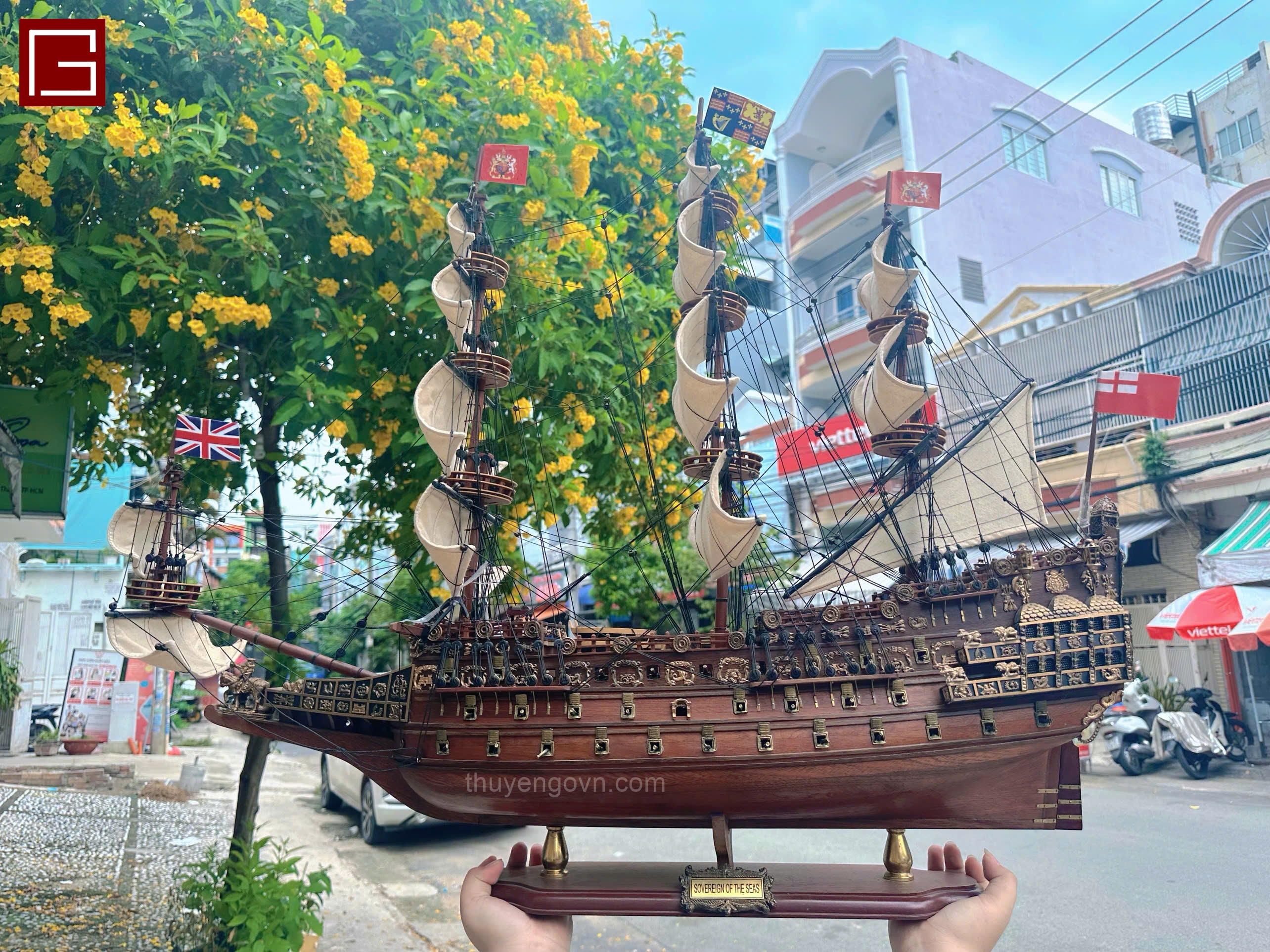 Mô Hình Thuyền Gỗ Phong Thủy Dạng Thuyền Cổ SOVEREIGN OF THE SEAS, thuyền buồm phong thủy, hàng chính hãng