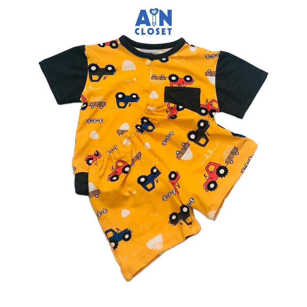 Bộ quần áo ngắn bé trai họa tiết Xe kéo vàng thun cotton - AICDBTTVLCD9 - AIN Closet