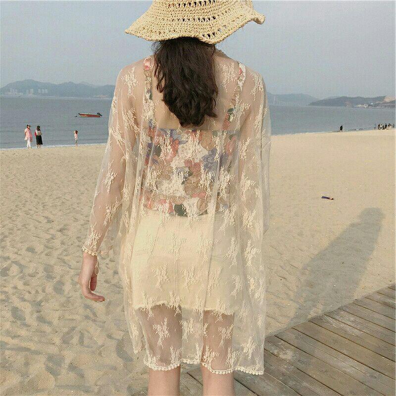 Áo ren, Áo kimono Đi Biển,Áo Choàng Kimono Đi Biển Áo Khoác Voan Kimono Đi Biển Đi Chơi