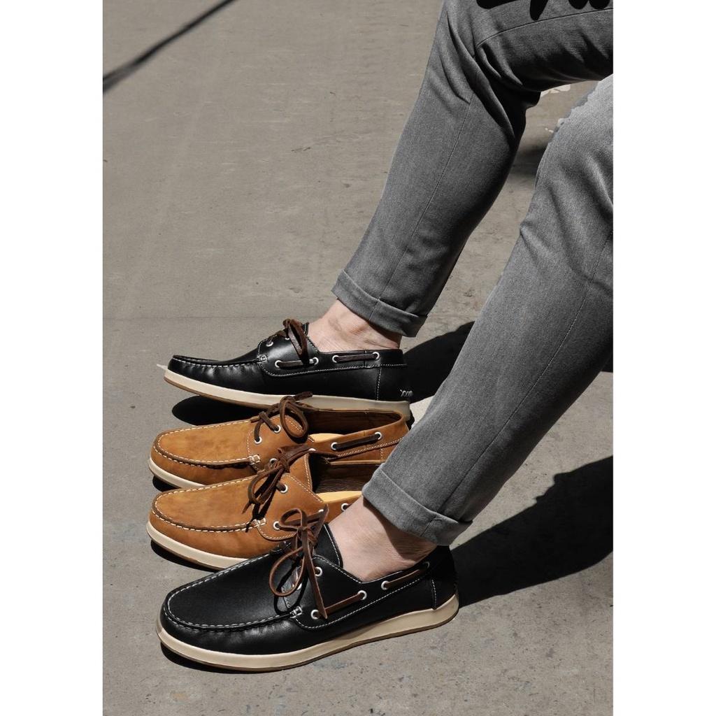 Giày da nam Boat Shoes Đen da bò đen cao cấp Hanmade, Lucas Shoes