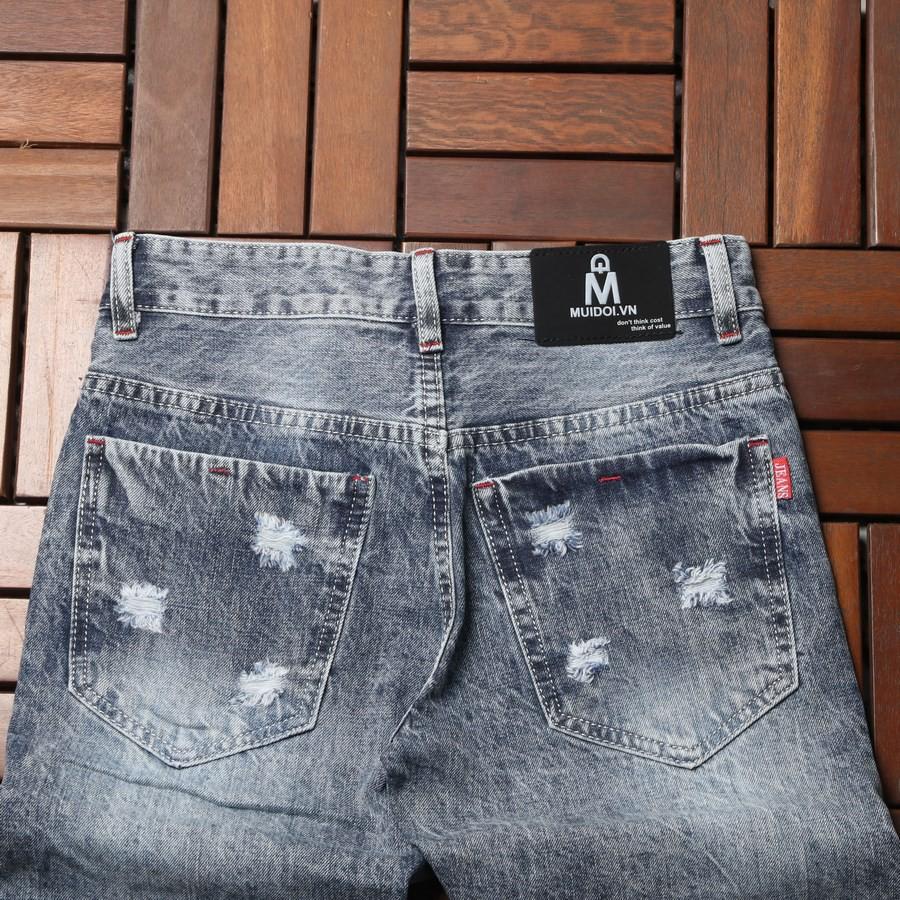 Quần short jean nam xám nhạt rách GN412 Gấu Nâu