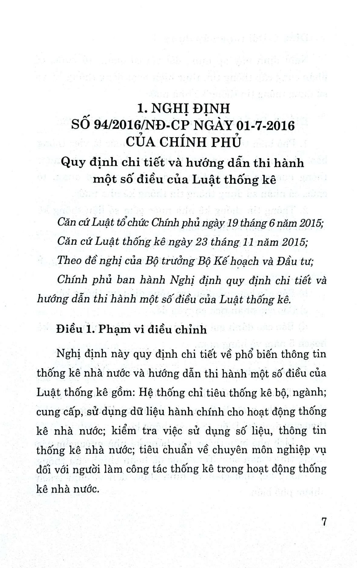 Các nghị định hướng dẫn thi hành Luật thống kê năm 2015