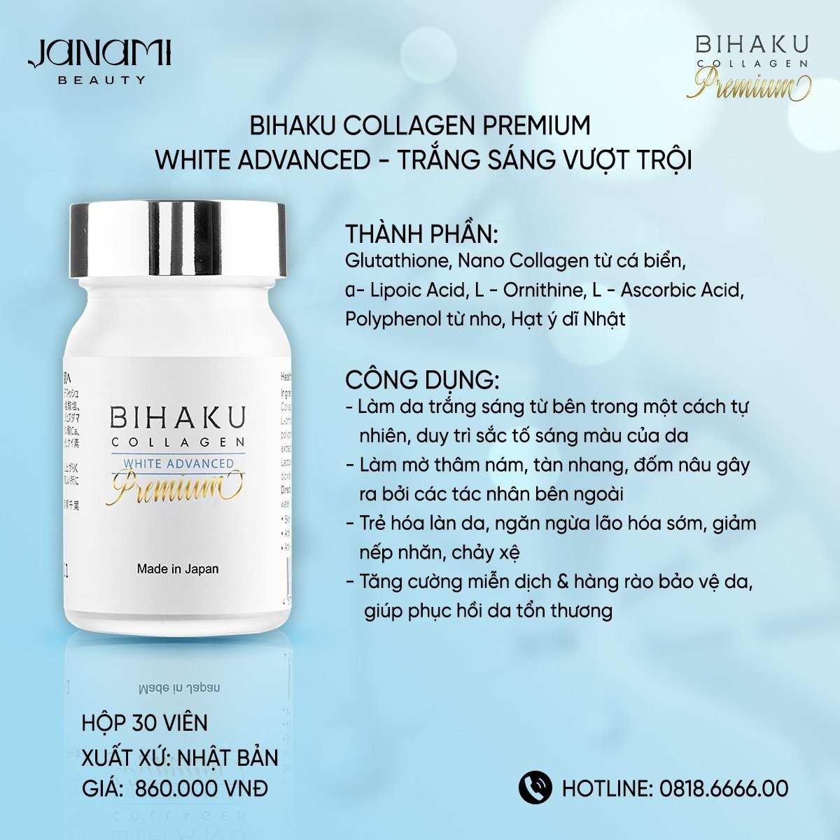 Bộ đôi ngừa sạm nám trắng da BIHAKU PREMIUM COLLAGEN hộp 30v và BELLA THE SUN hộp 30v chống lão hóa mờ đốm sắc tố, căng da dưỡng ẩm, chống nắng nội sinh
