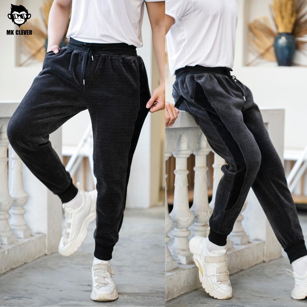 Quần jogger nam nỉ nhung MK CLEVER cạp chun co giãn phối họa tiết trẻ trung năng động